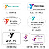 All Logo Colors for YMCA set up on different sizes of name tags