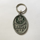 Us Army Insignea in Pewter on Green enamel circle and Pewter Oval Key Ring