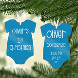 Baby Boy Body Suit First Christmas Ornament With Birth Info  - Name, Date, Time, Weight and Height