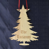 Wood Cut Christmas Tree Door Sign Engraved with any name or custom message