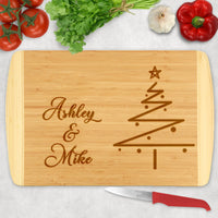 two tone bamboo cutting board with Christmas Tree and any name or custom text