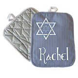 Personalized Shield of David design on a 7" x 9" custom pot holder with any name or custom text
