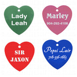 Different text ideas for heart shaped pet tag
