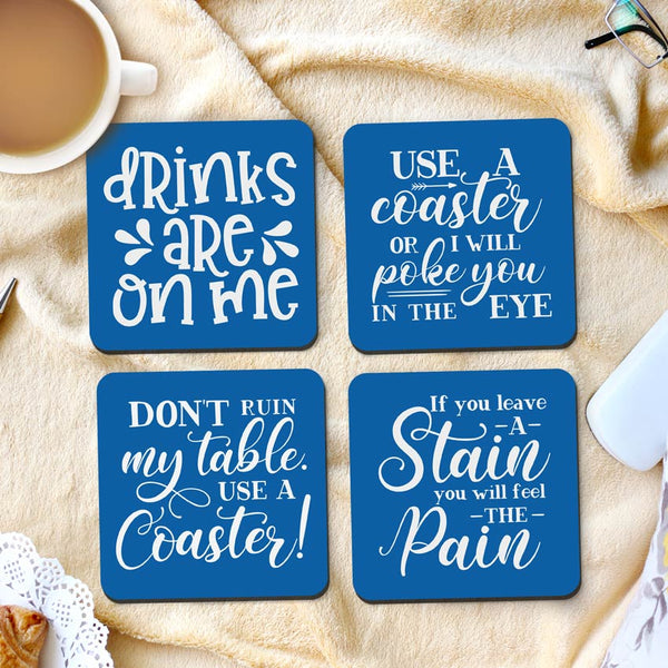 Set of 4 funny coasters with coaster humor