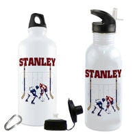 Showing both Aluminum and Stainless Steel Water Bottles with Hockey Rink Design