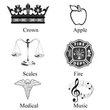 choice of insignias for rulers you may request different insignias - crown, apple, scales, fire dept, medical caduceus and music notes
