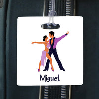 3.5 inch square id tag with salsa dancers