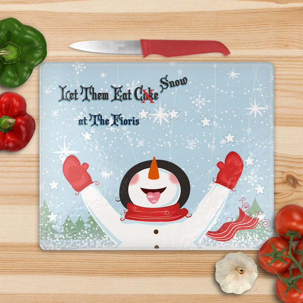 Let them eat snow funny kitchen glass cutting board personalized