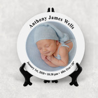 Personalized a porcelain plate with baby's birth information