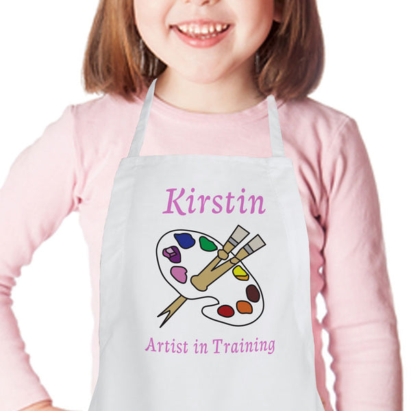 little girls artist apron with palette and text in pink