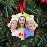 London Shaped Christmas Ornament with Photo of Three Generations, Mom, Daughter and Granddaughter