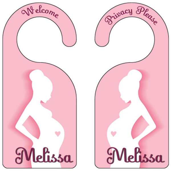 Maternity Mom to Be Do not Disturb Door Hanger shown in Pink