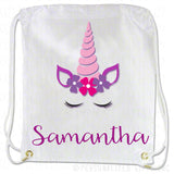 Unicorn Draw String Back Pack Personalized