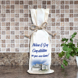 Personalized Wine Bag with picture of a new home and congratulations personalization.
