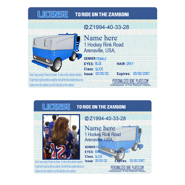 Zamboni Driver's License Joke Hockey Gift. Can be personalized with your photo and zamboni image or just zamboni