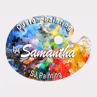 art palette shaped name tag with full color background