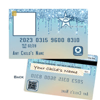 dripping blue glitter pretend credit card for kids