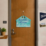 Perfect for Dorm Room Name Signs this beach starfish design house shaped sign comes with stick tags on back to add your own ribbon or rope for hanging.  Also dry erase marker compatible for classmates to leave messages