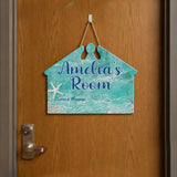 Personalized hanging room door sign with a beachy theme along with any custom text