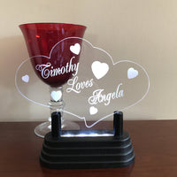 Two Hearts Night Light with any couples names led light with base
