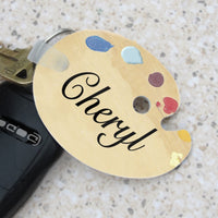 Wood Design Plastic Art Palette Shaped Key Ring. Note the used palette wood look is a design. This key ring is reinforced heavy duty plastic not wood.