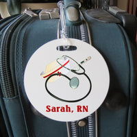Nurse tools on round bag tag