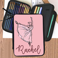 personalized pencil case folder with zippered compartments. Custom Ballerina design and any name personalized.