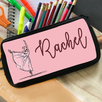 Elegant Ballerina illustration with any personalized name on a zippered pencil case pouch.