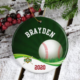 Baseball Swirl Design on a porcelain Christmas ornament