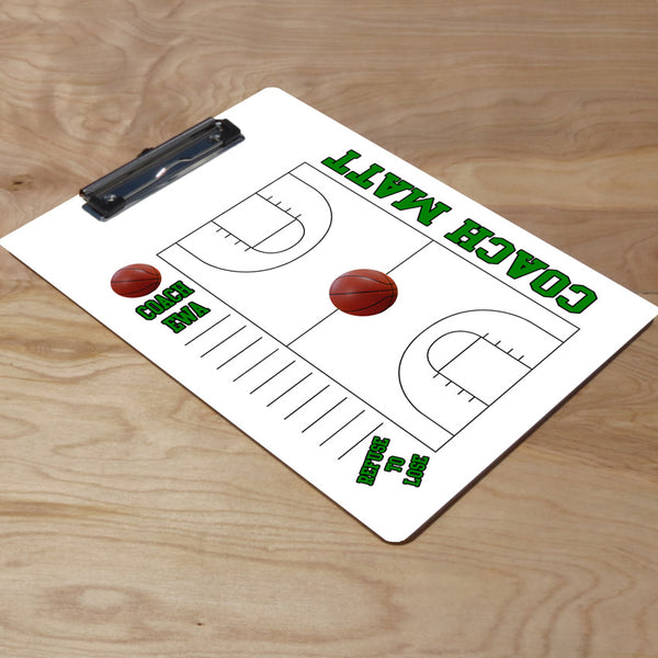 Basketball Court Design Dry Eraser Clipboard personalized with Coach Name