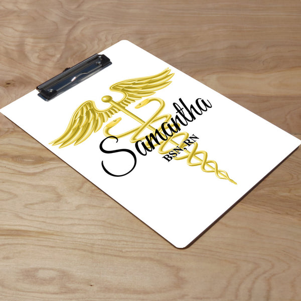 Gold Caduceus Design Clipboard with any name and credentials