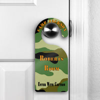 Camouflage door hanger personalized shown on door knob