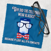 eye glass lens cleaning cloth with cell phone joke with mustache and bow tie