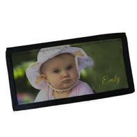 Photo checkbook cover with baby girl photo and name