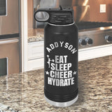 Eat Sleep Cheer Hydrate personalized pink water bottle 32oz hydration flask