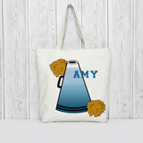 Megaphone and pom poms on a standard tote bag with any name
