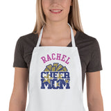 personalized cooking apron cheerleader mom gift with cheer mom, under half pom pom with stars in faux glitter print and any name over the image