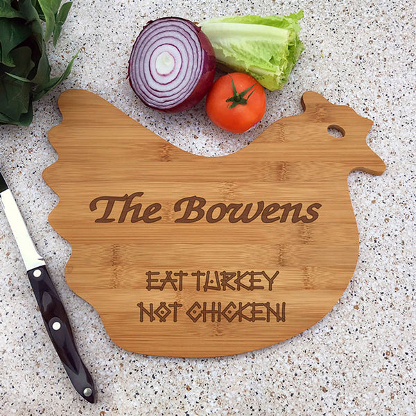 chicken shaped engraved bamboo cutting board