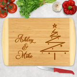 two tone bamboo cutting board with Christmas Tree and any name or custom text