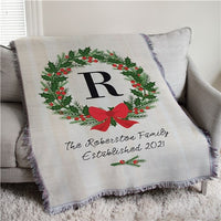 Christmas Wreath Personalized Throw Blanket