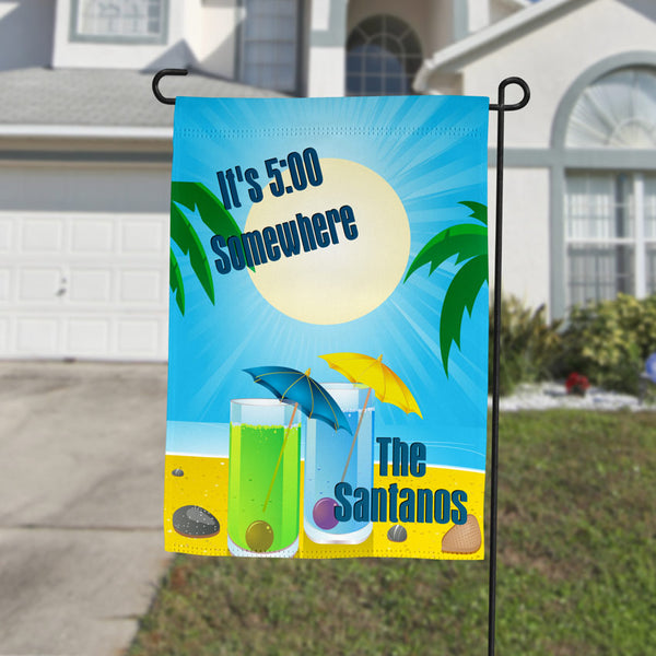 12 "x 18" garden flag with umbrella drinks and a summer background personalized with your text on top and bottom
