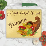 cornucopia design glass cutting boards personalized with any name and custom message