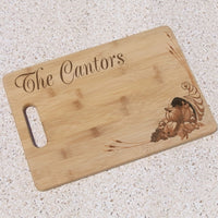 bamboo cutting board engraved with cornucopia design and any text