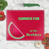 Watermelon Theme Glass Cutting Board with text on top and bottom