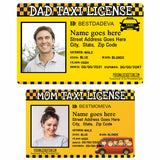 Mom Taxi or Dad Taxi Pretend License Novelty Gift for Parent Taxi Drivers