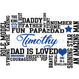 Dad Qualities in Word Art Style printed on an 11 or 15 ounce ceramic mug