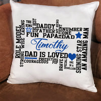 Dad Synonyms Word Art Personalized Pillow shown on couch