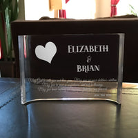Couples Blessing Plaque, crescent shape clear acrylic with heart and personalized with any names and date along with blessing.