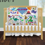 Dinosaurs Galore Personalized Fringed Throw Blankets with any Name
