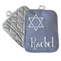 Personalized Shield of David design on a 7" x 9" custom pot holder with any name or custom text